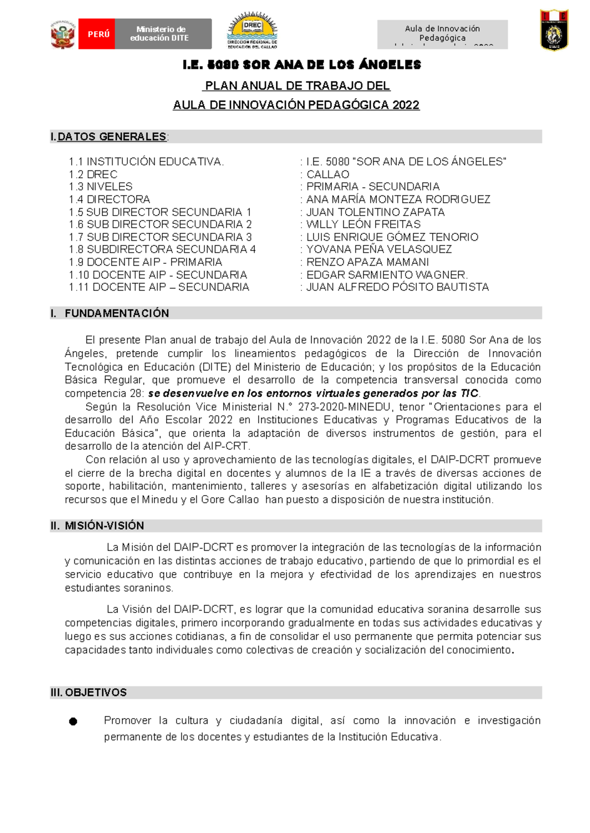 PLAN AIP 2022 SAA - Plan Aip - PERÚ educación DITE Pedagógica del nivel ...