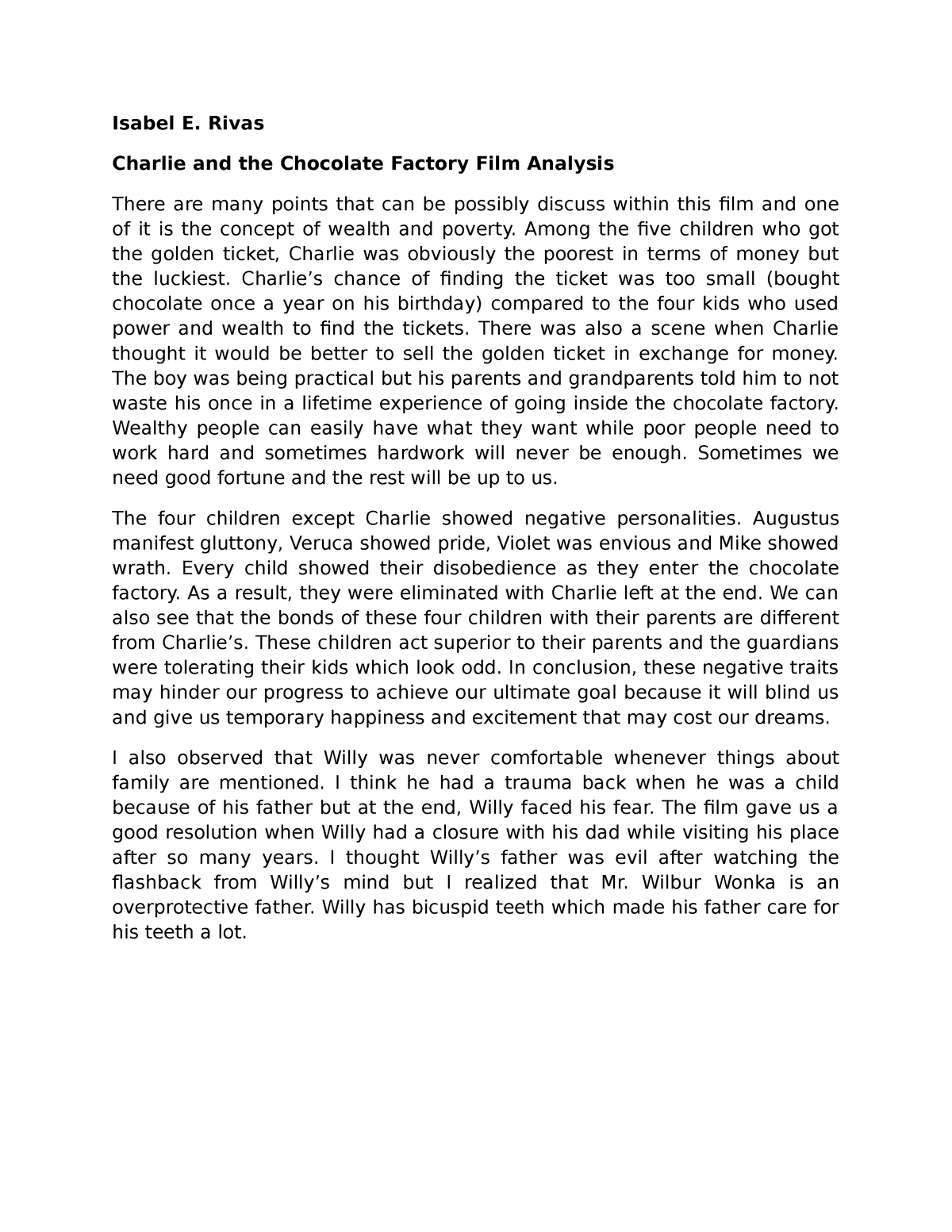 charlie and the chocolate factory movie review essay