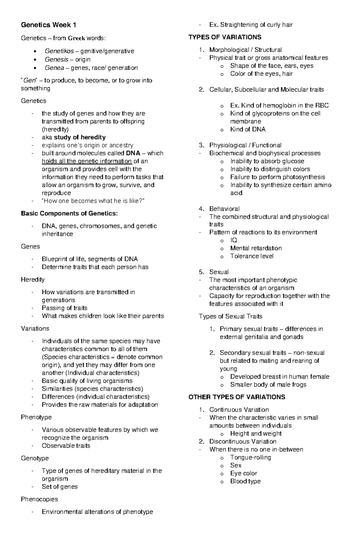 Genetics-Week-1-Reviewer - Genetics Week 1 Genetics – from Greek words ...