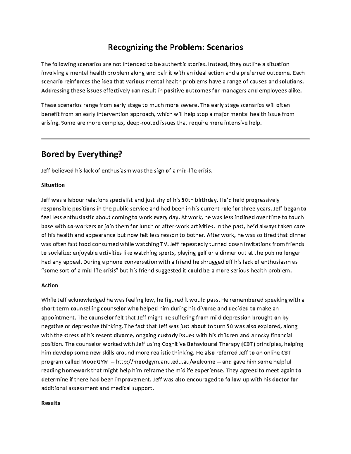 Mental health scenarios - Recognizing the Problem: Scenarios The ...