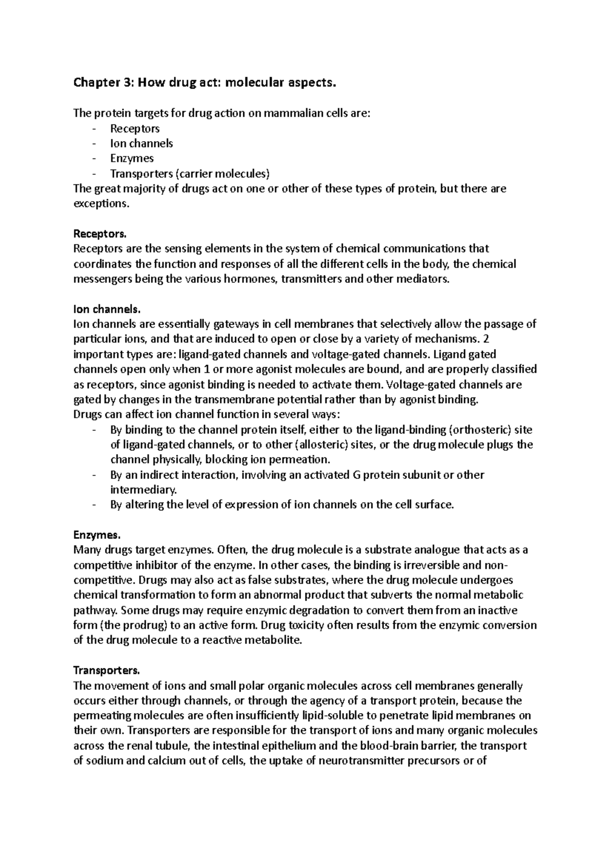 Chapter 3 from the book summary Chapter 3 How drug act molecular