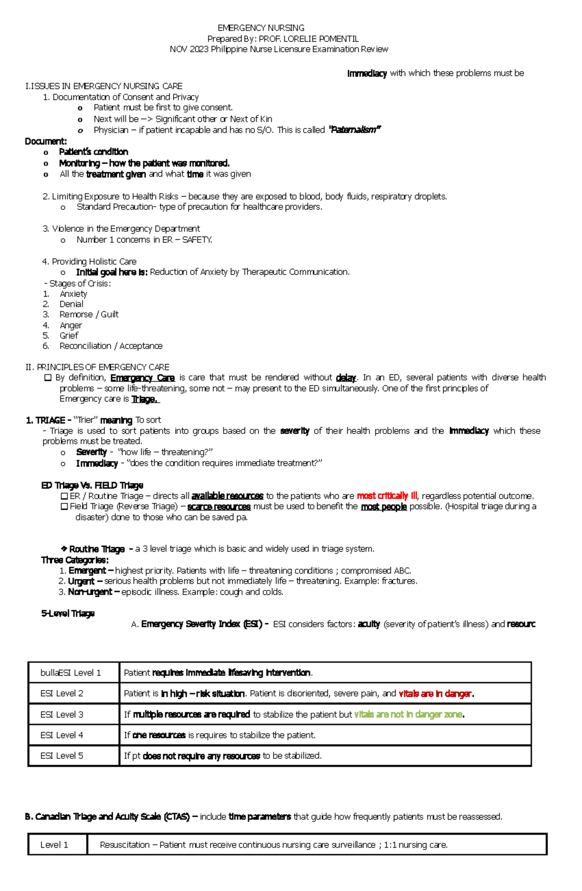 Emergency Nursing - Emergency Nursing Prepared By: Prof. Lorelie 