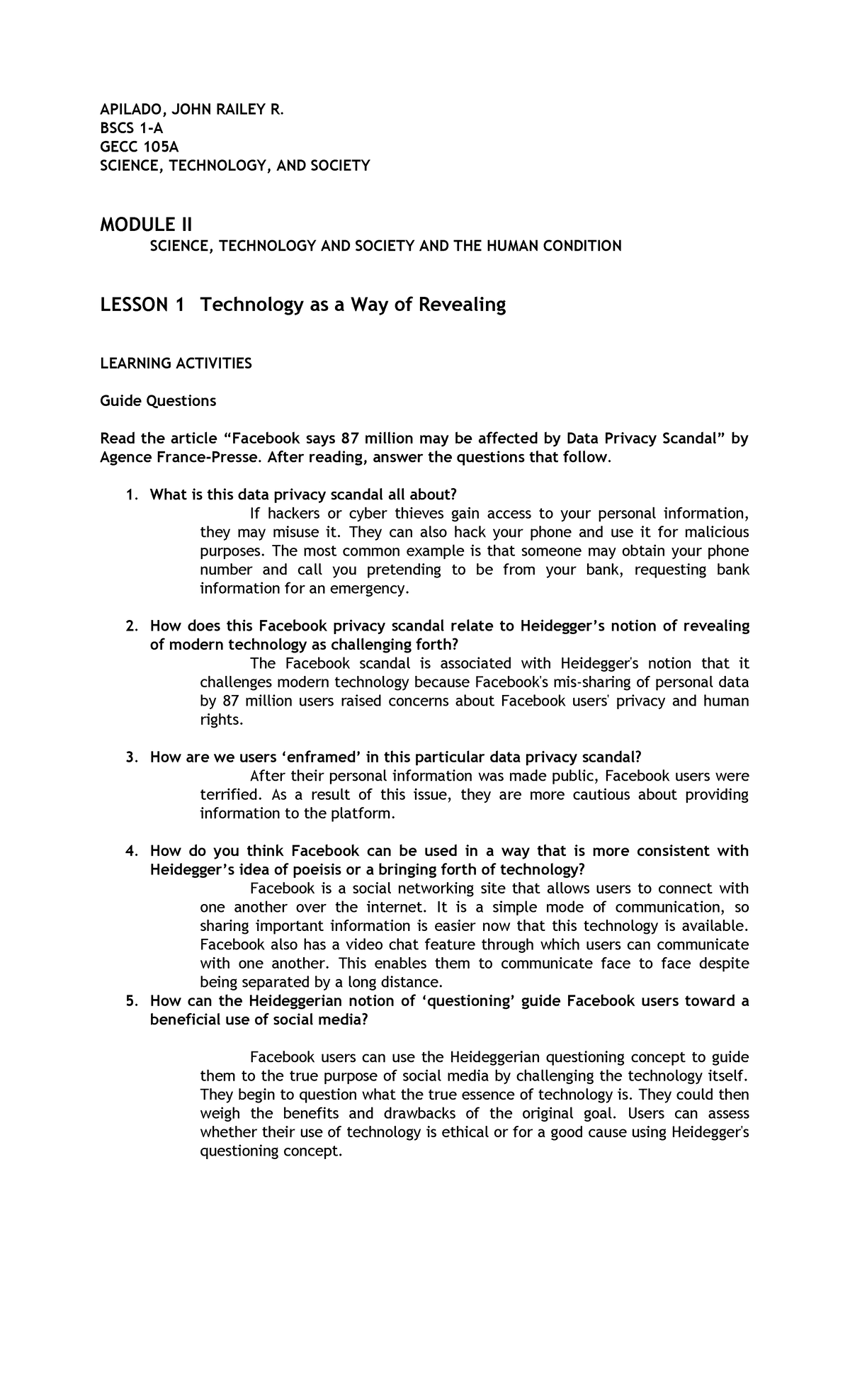 STS Module 2 Lesson 1 - APILADO, JOHN RAILEY R. BSCS 1-A GECC 105A ...