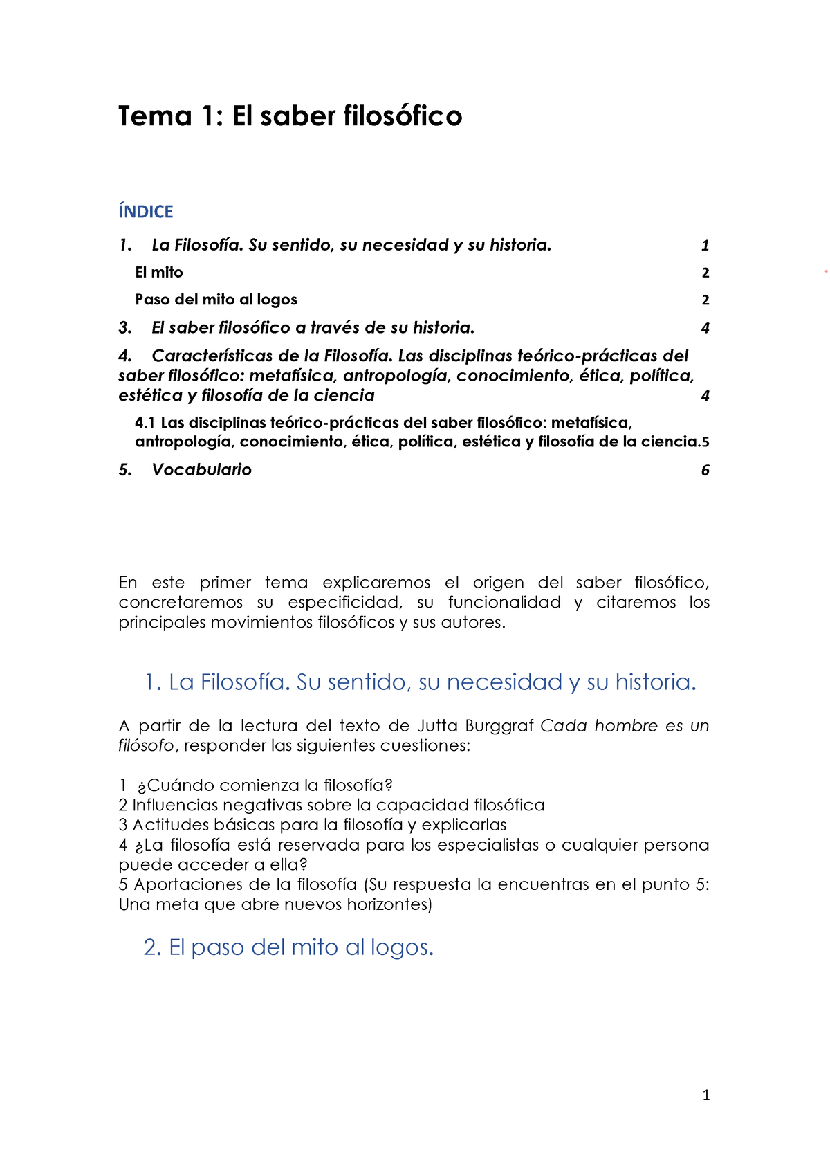 Tema 1. El Saber Filosófico - Tema 1: El Saber Filosófico ÍNDICE La ...