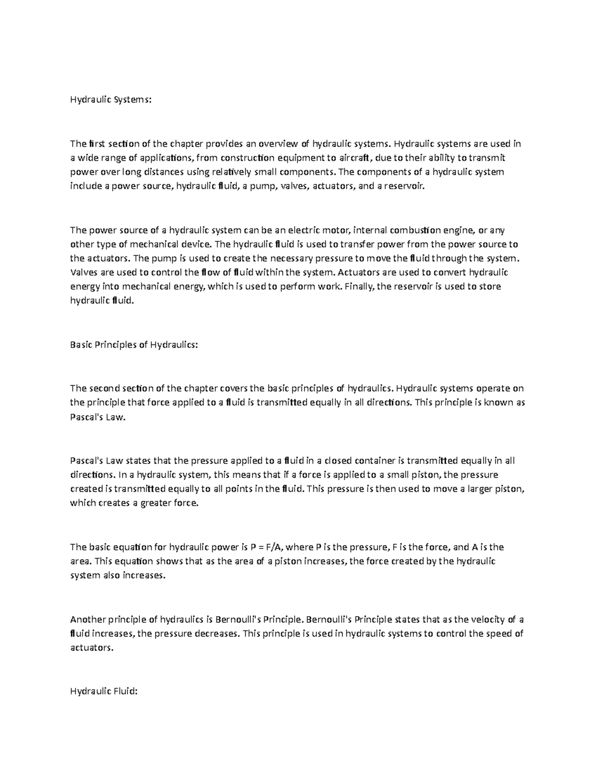 Chapter 2 Part A Hydraulics notes Hydraulic Systems The first