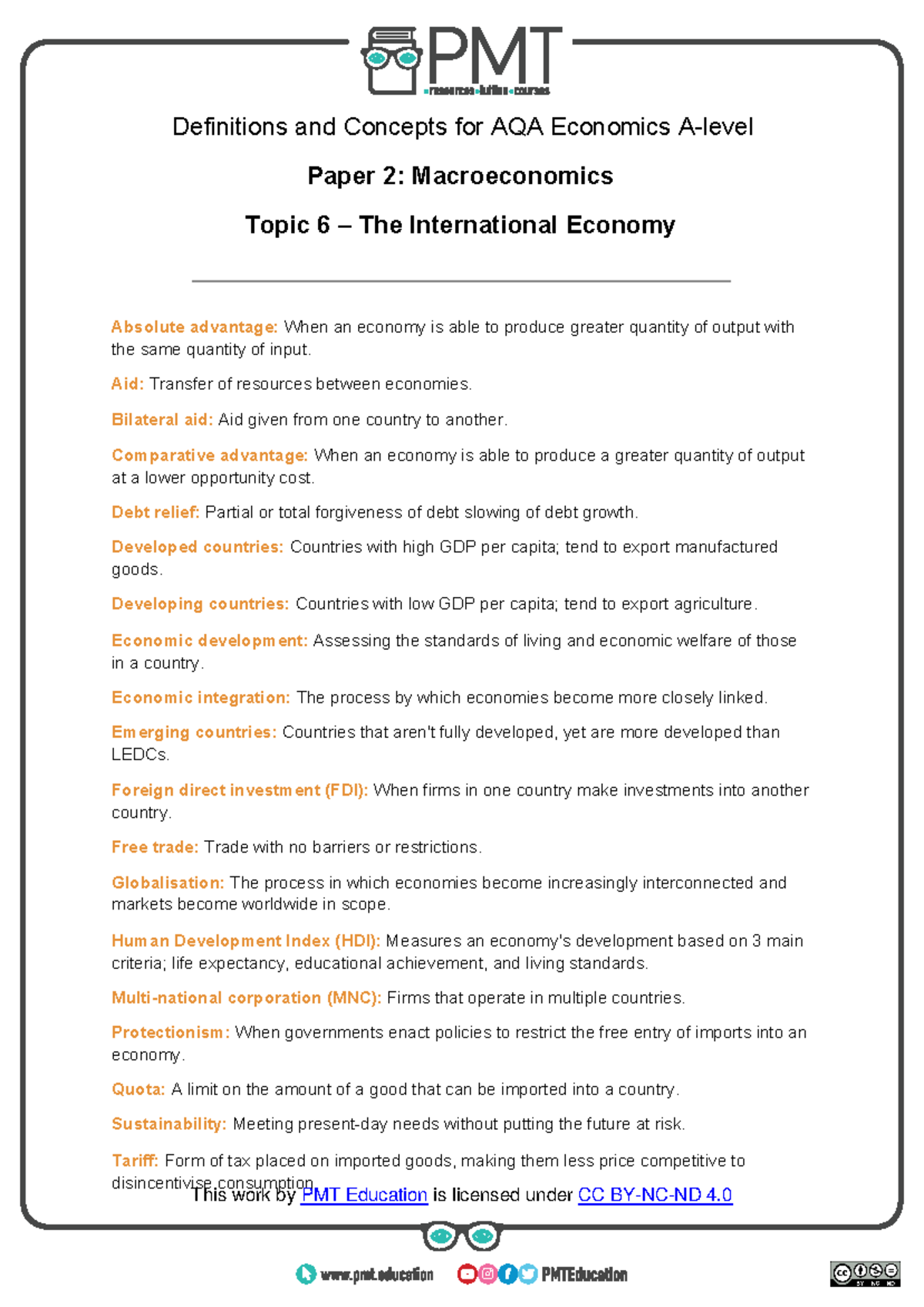 6. The International Economy - Bit/pmt-edu-cc Bit/pmt-cc Definitions ...