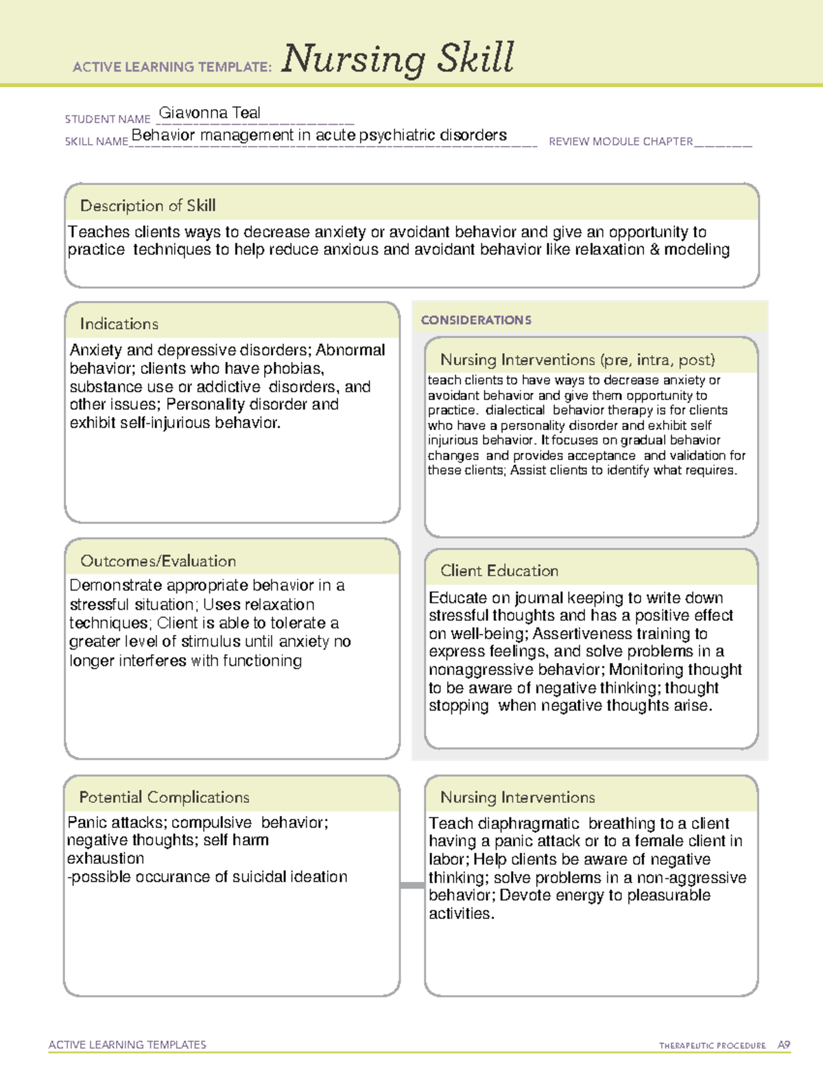 Behavior Management ATI ACTIVE LEARNING TEMPLATES THERAPEUTIC