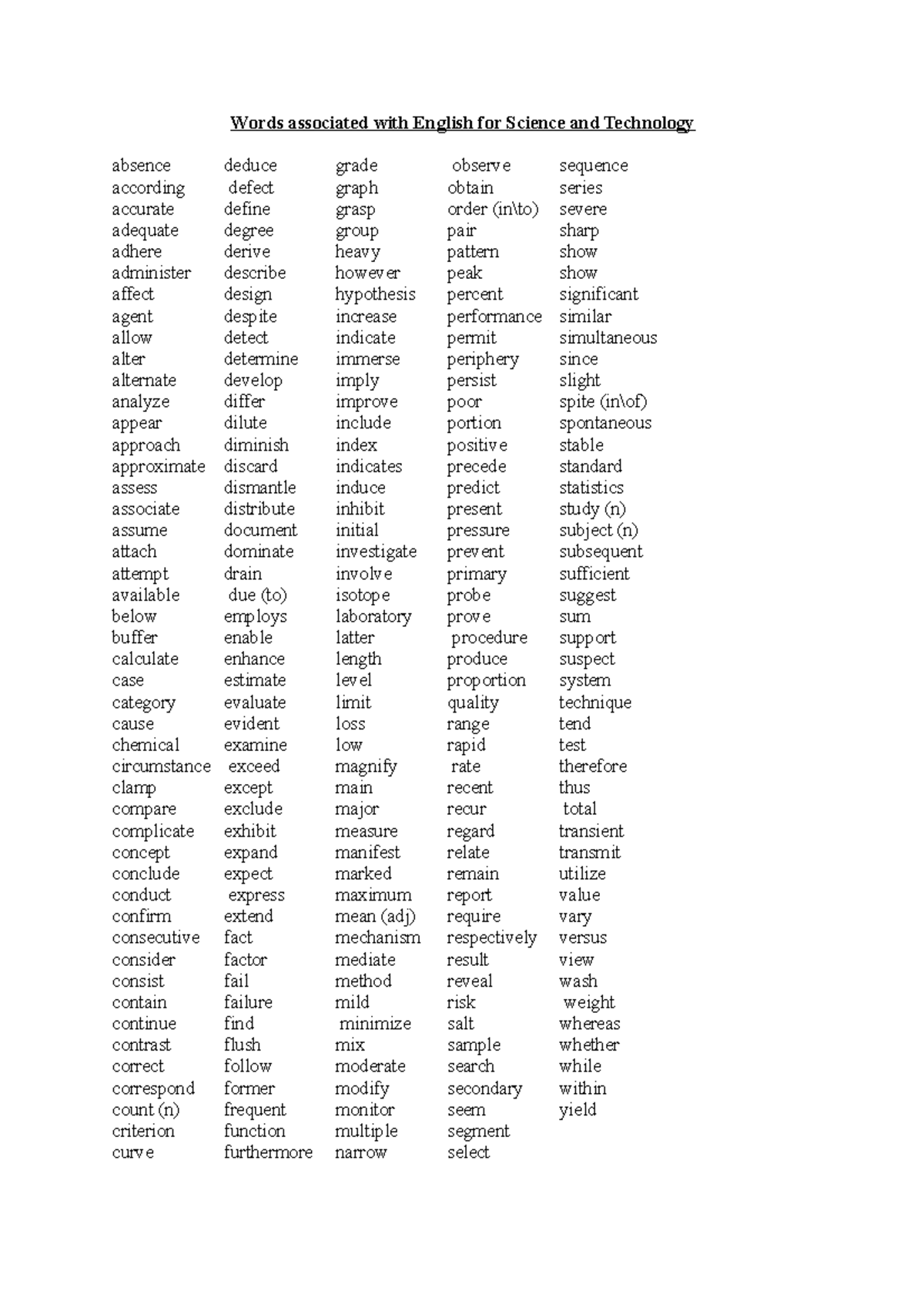 Words associated with English for Science and Technology - English as a ...