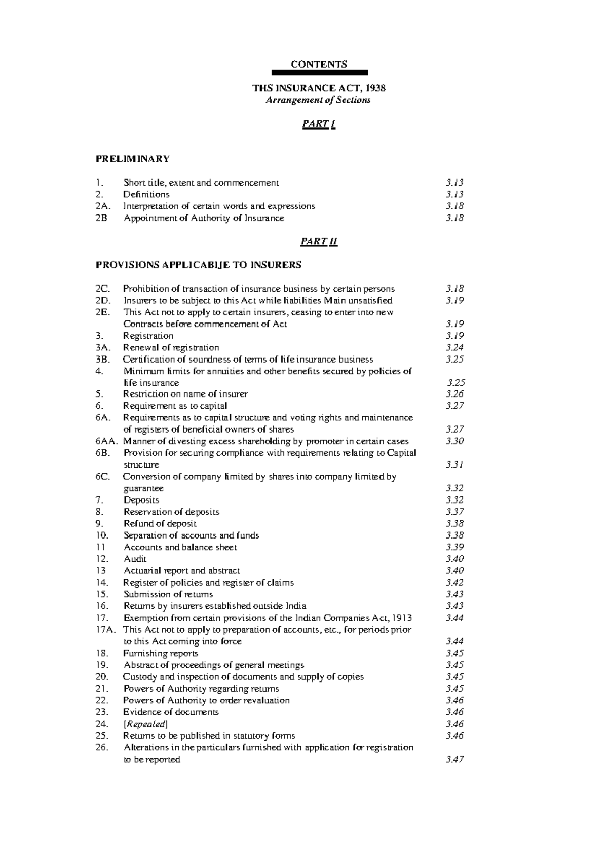 The Insurance Act 1938 - CONTENTS THS INSURANCE ACT, 1938 Arrangement ...