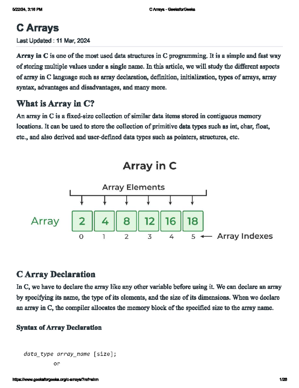 C arrays - notes - Information Communication Technology - Studocu