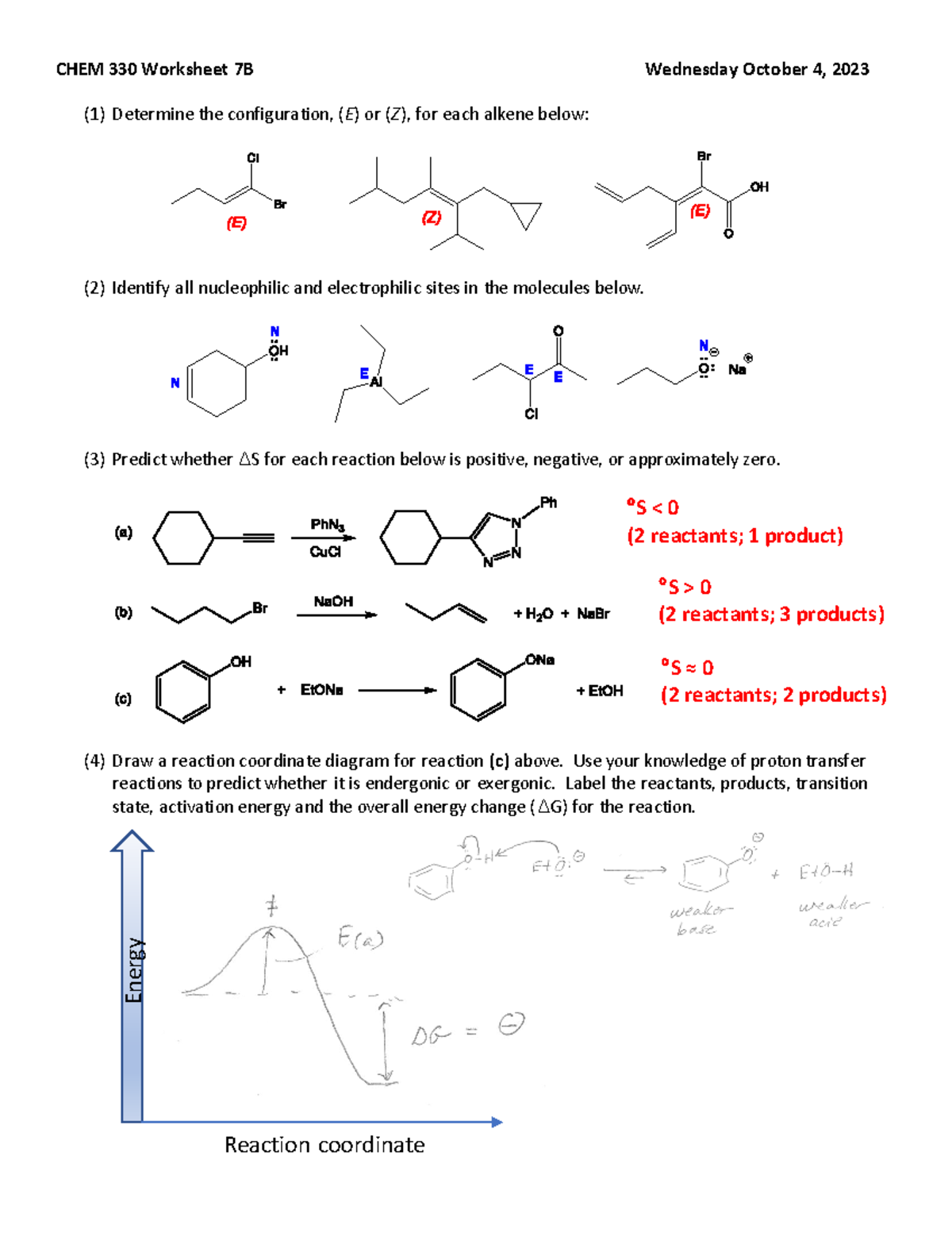 Worksheet+7B KEY - From benson - CHEM 330 Worksheet 7 B Wednesday ...
