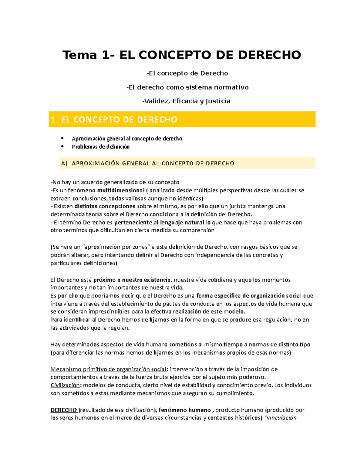 Apuntes Final Teoria Del Derecho - Tema 1- EL CONCEPTO DE DERECHO -El ...