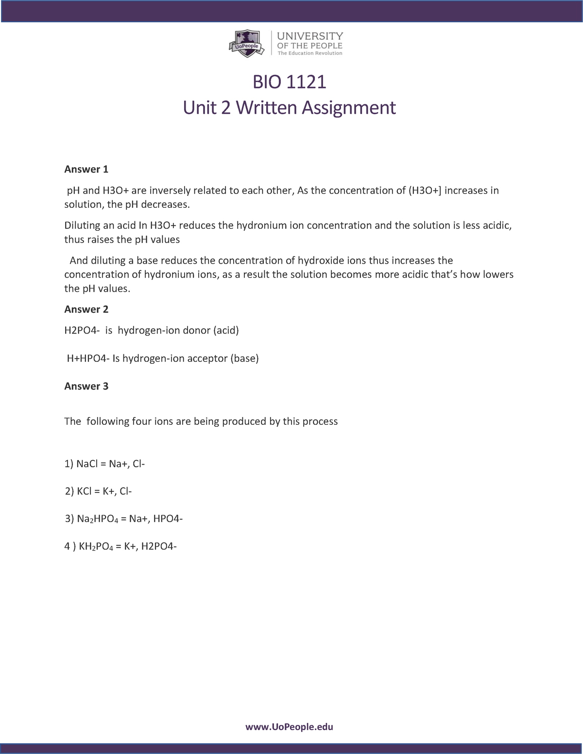 biol 1121 written assignment unit 2