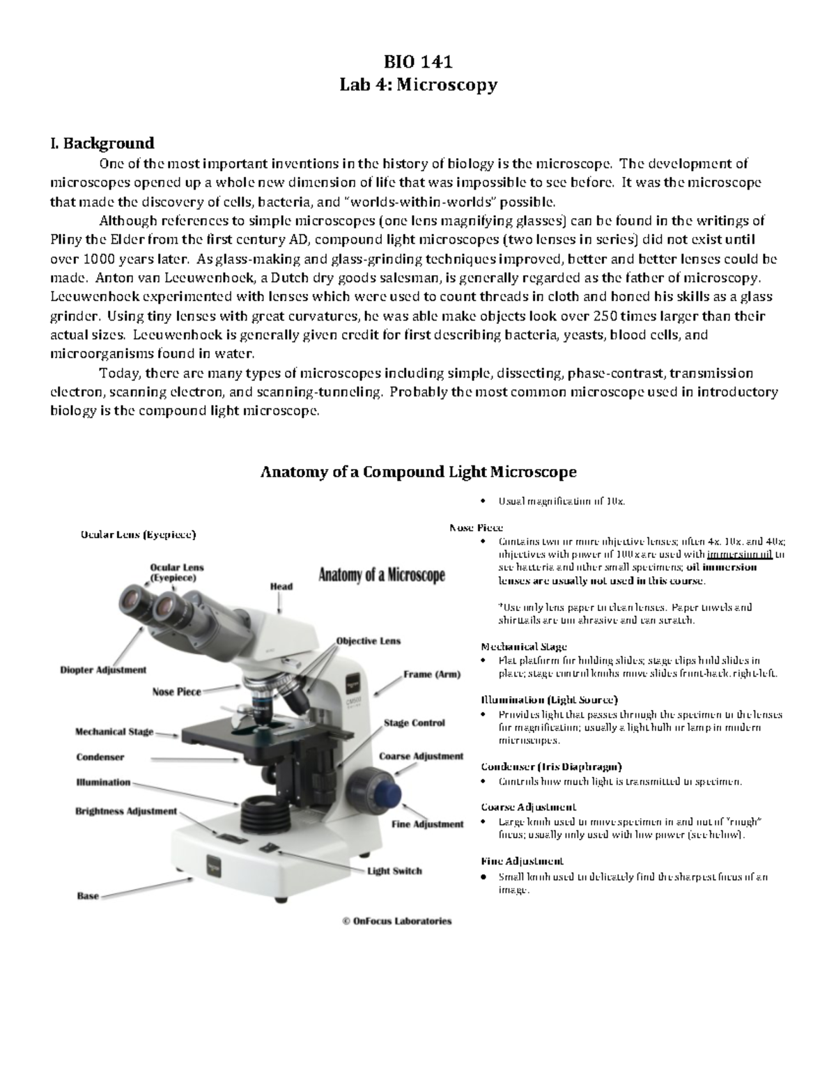 BIO+141+Lab+4 - Lab On Microbiology And Using Microscopes - BIO 141 Lab ...