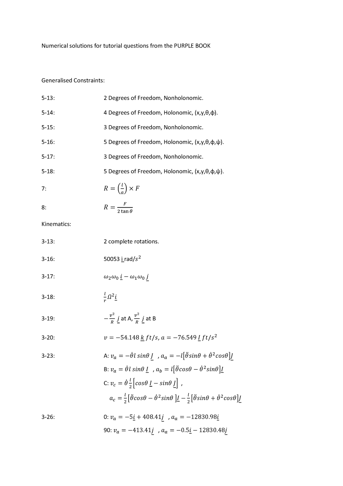 Tutorial work 4, Mechanisms And Machines Solutions purple book ...