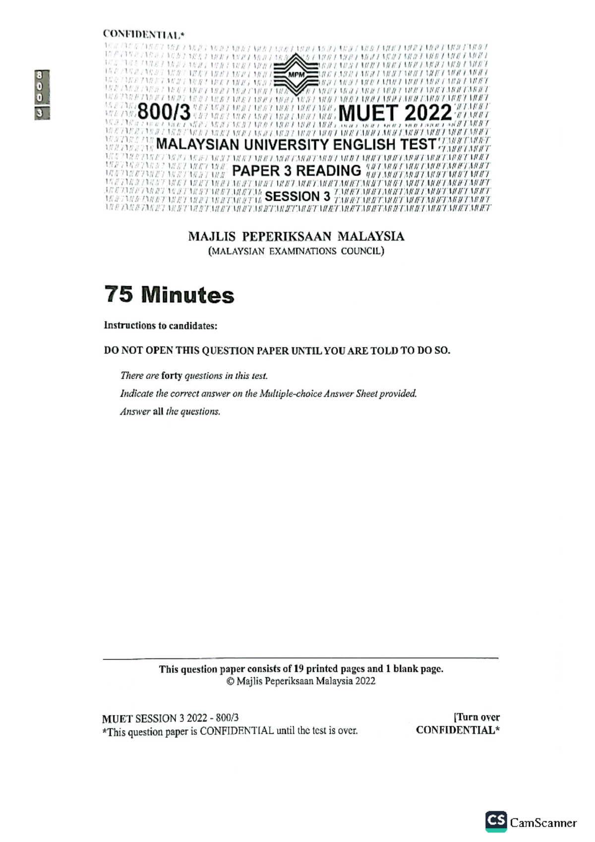 Reading session 3 2022 - MUET stpm - 8 MPM 0 0 3 MUET 2022 MALAYSIAN ...