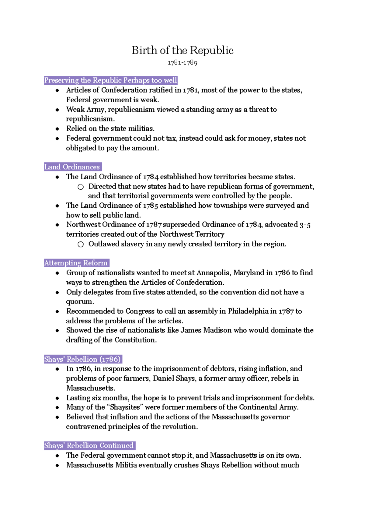 L5 Birth of the Republic Birth of the Republic 1781 Preserving the