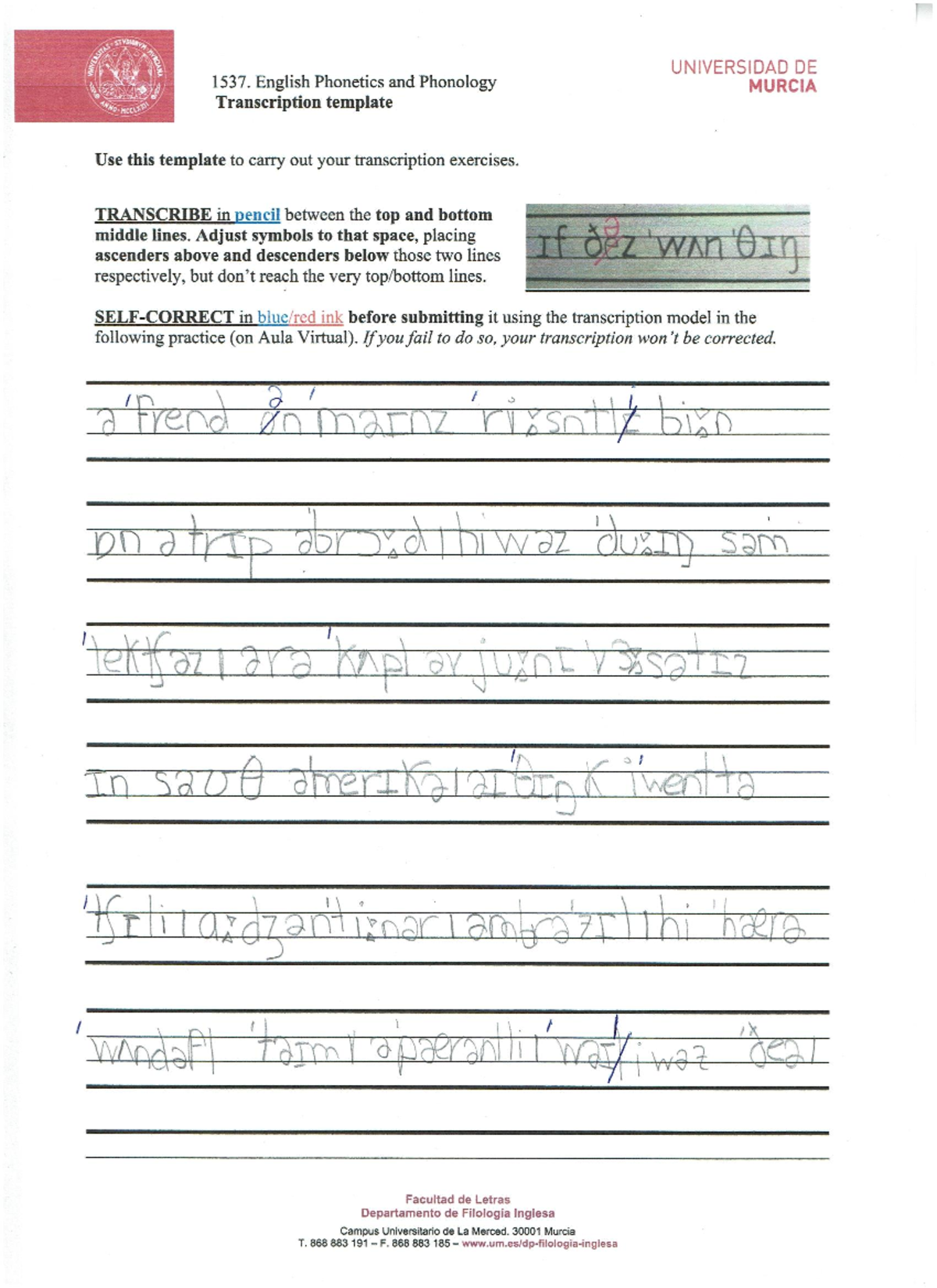 Transcripcion fonética practica 10 - Fonética Y Fonología Inglesas ...