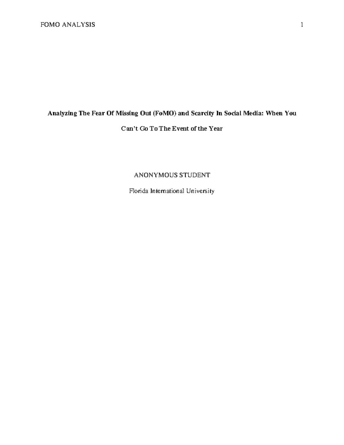 Methods+Two+Preview+Paper+(FOMO) - Analyzing The Fear Of Missing Out ...