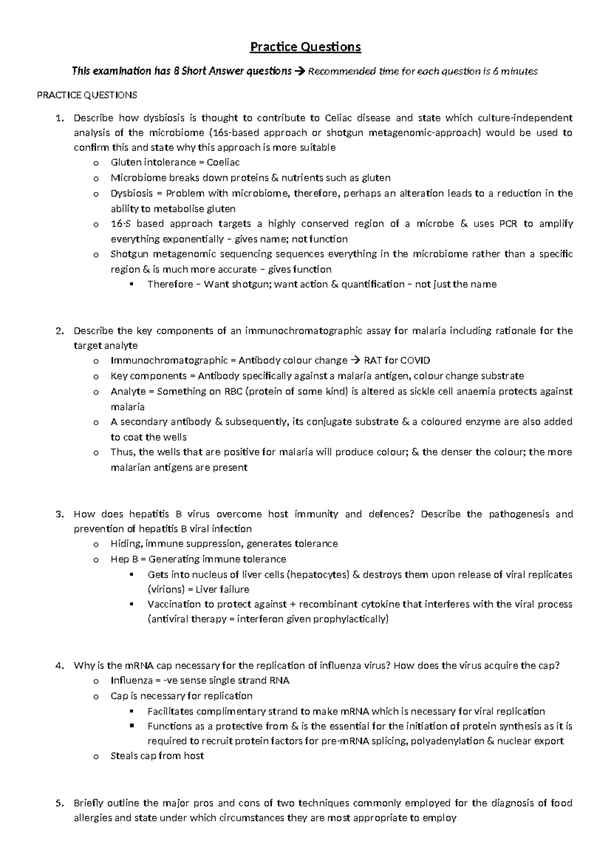 Practice Questions - Practice Questions This examination has 8 Short ...