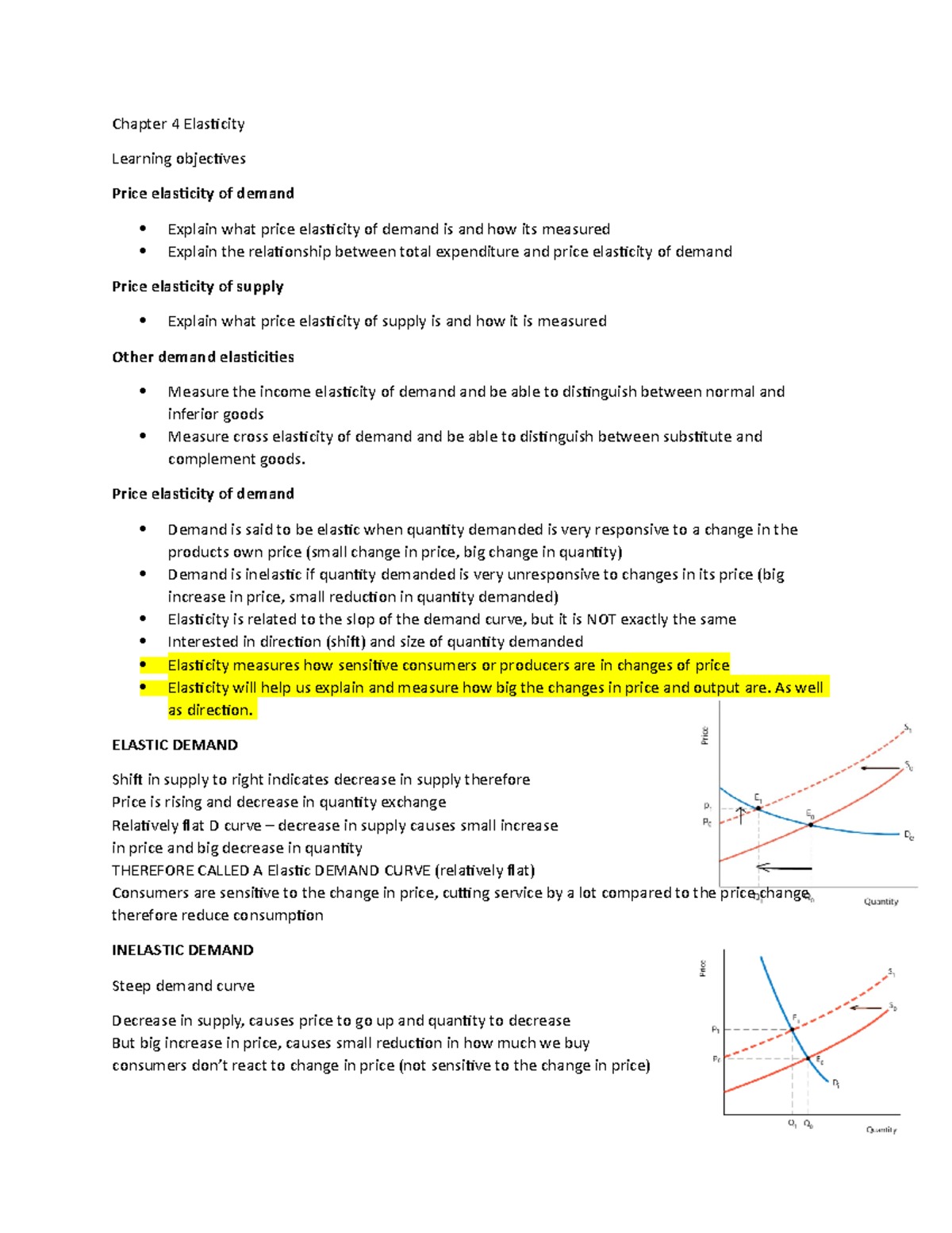 Economics Chapter 4 - Chapter 4 Elasticity Learning objectives Price ...