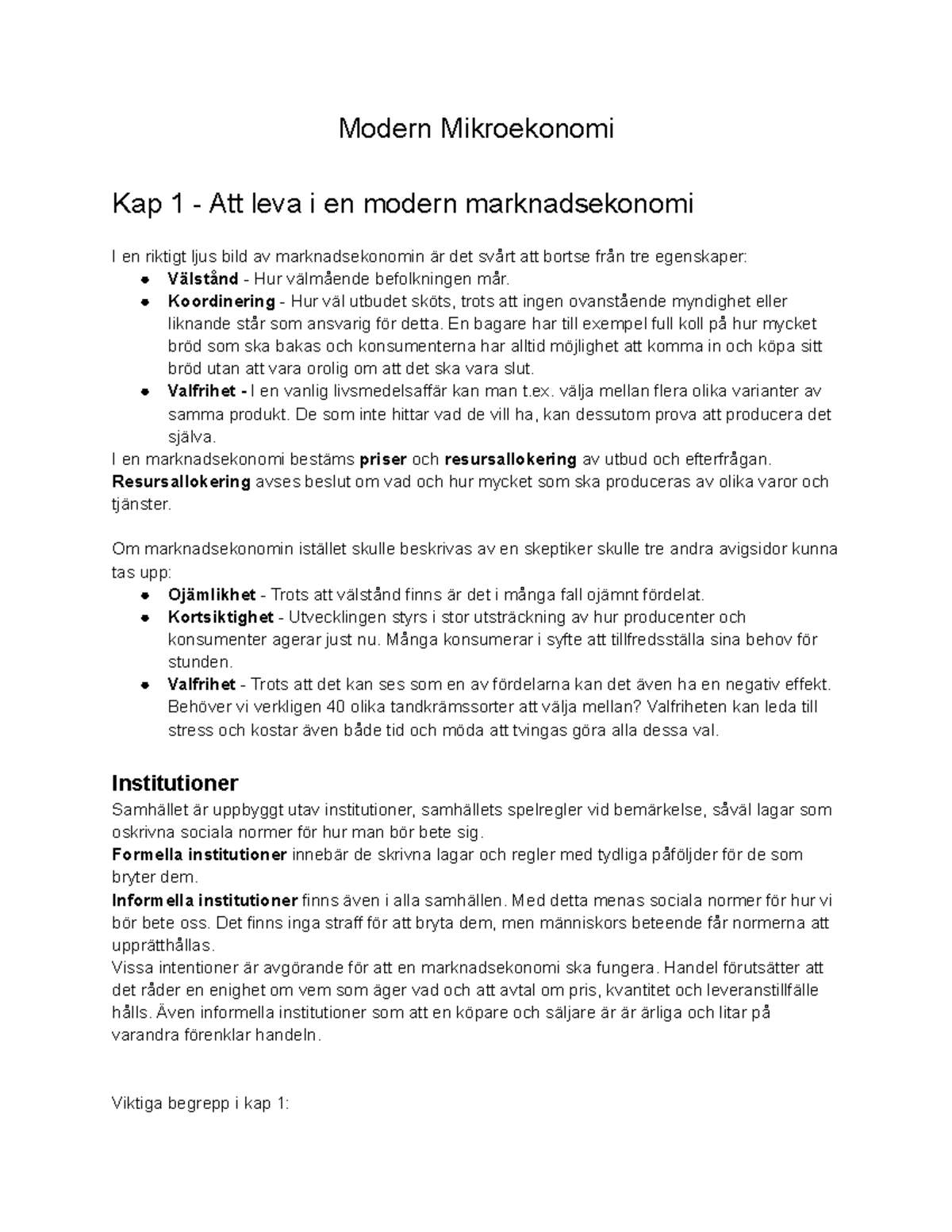 Mikro-Sammanfattning-Bok - Modern Mikroekonomi Kap 1 - Att Leva I En ...