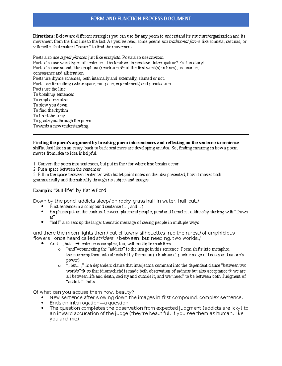 Form and Function Process Document - Directions: Below are different ...