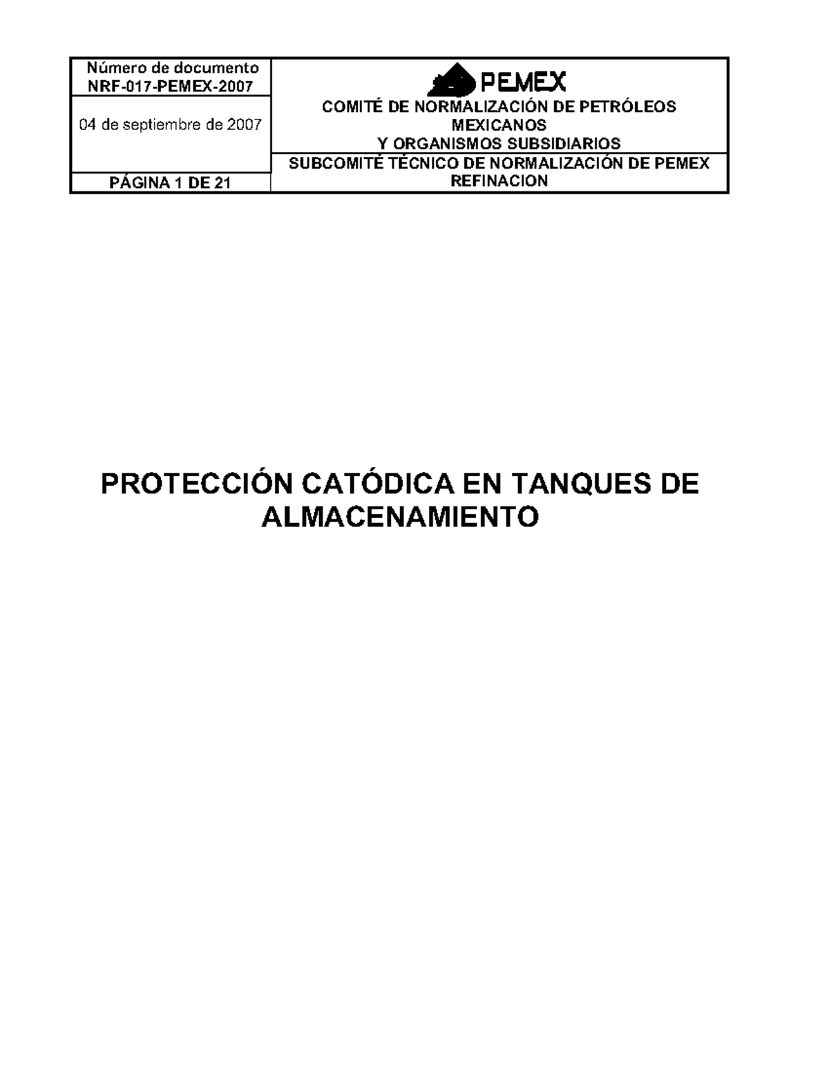 NRF 017 Pemex 2007 - No Aplica - Número De Documento NRF-017-PEMEX- 04 ...