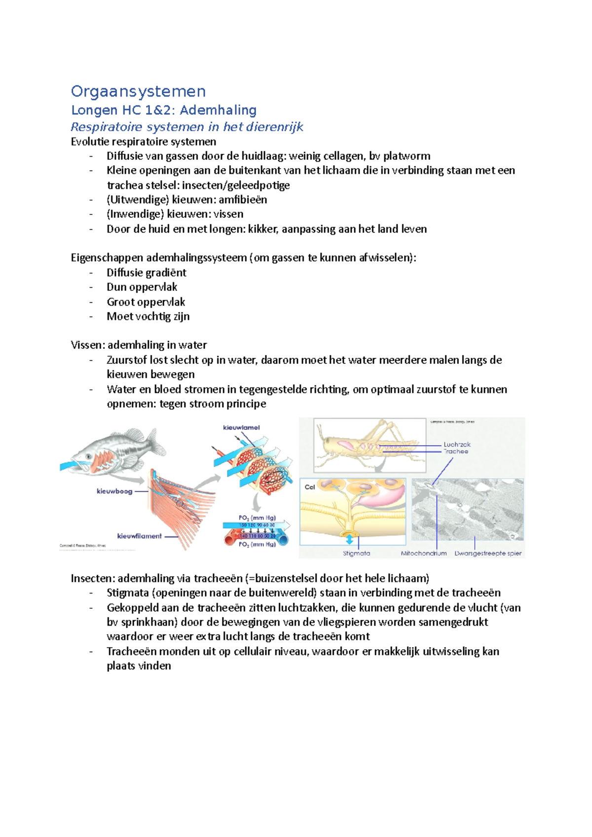 Orgaansystemen-Longen - Niet Compleet - Orgaansystemen Longen HC 1&2 ...