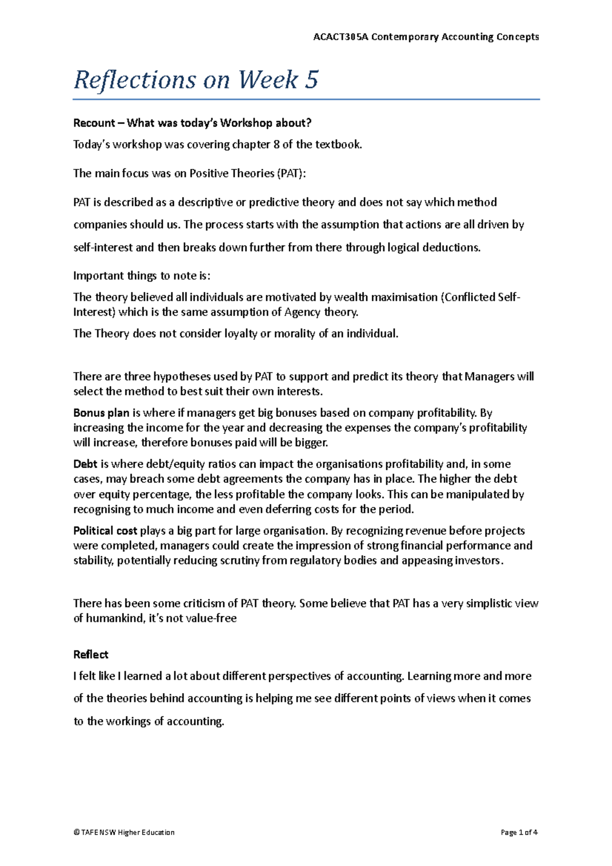 Acact 305A Reflective Journal Week 7 - Reflections on Week 5 Recount ...