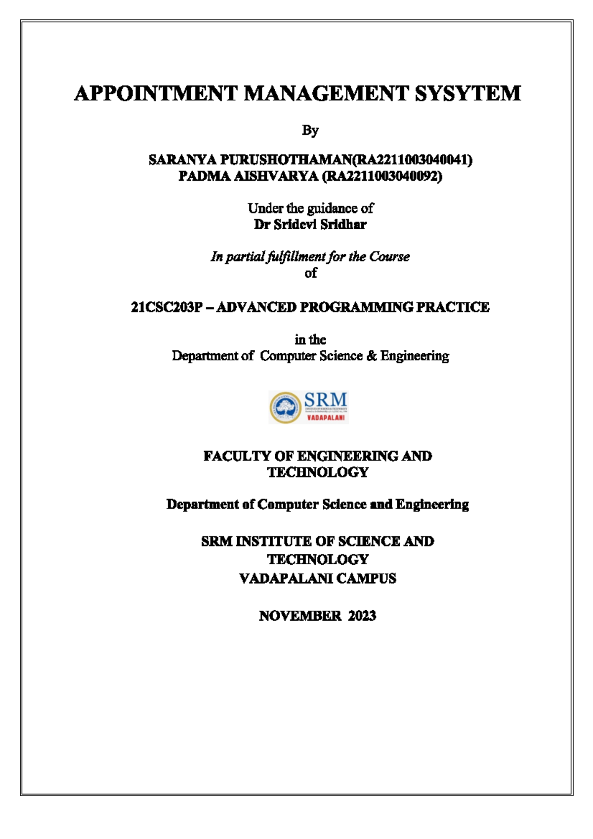 Final Report on appointment management system 1 - Design and Analysis ...