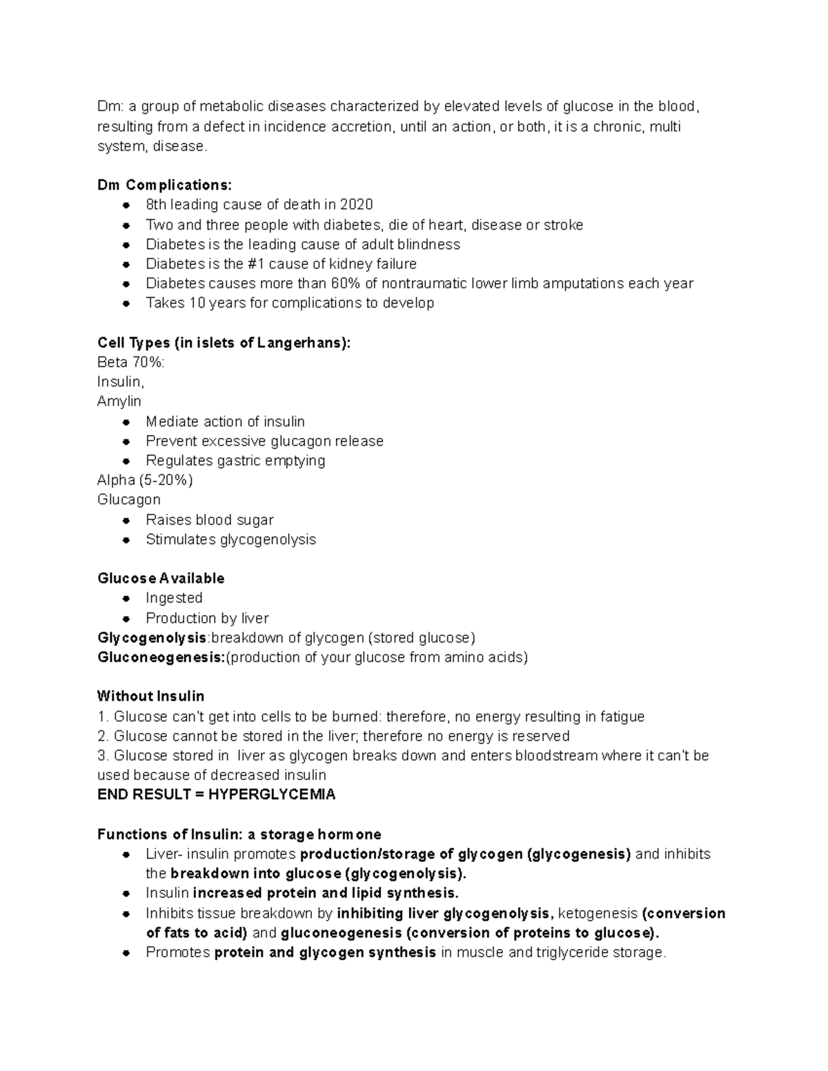 DM - Exam review - Dm: a group of metabolic diseases characterized by ...