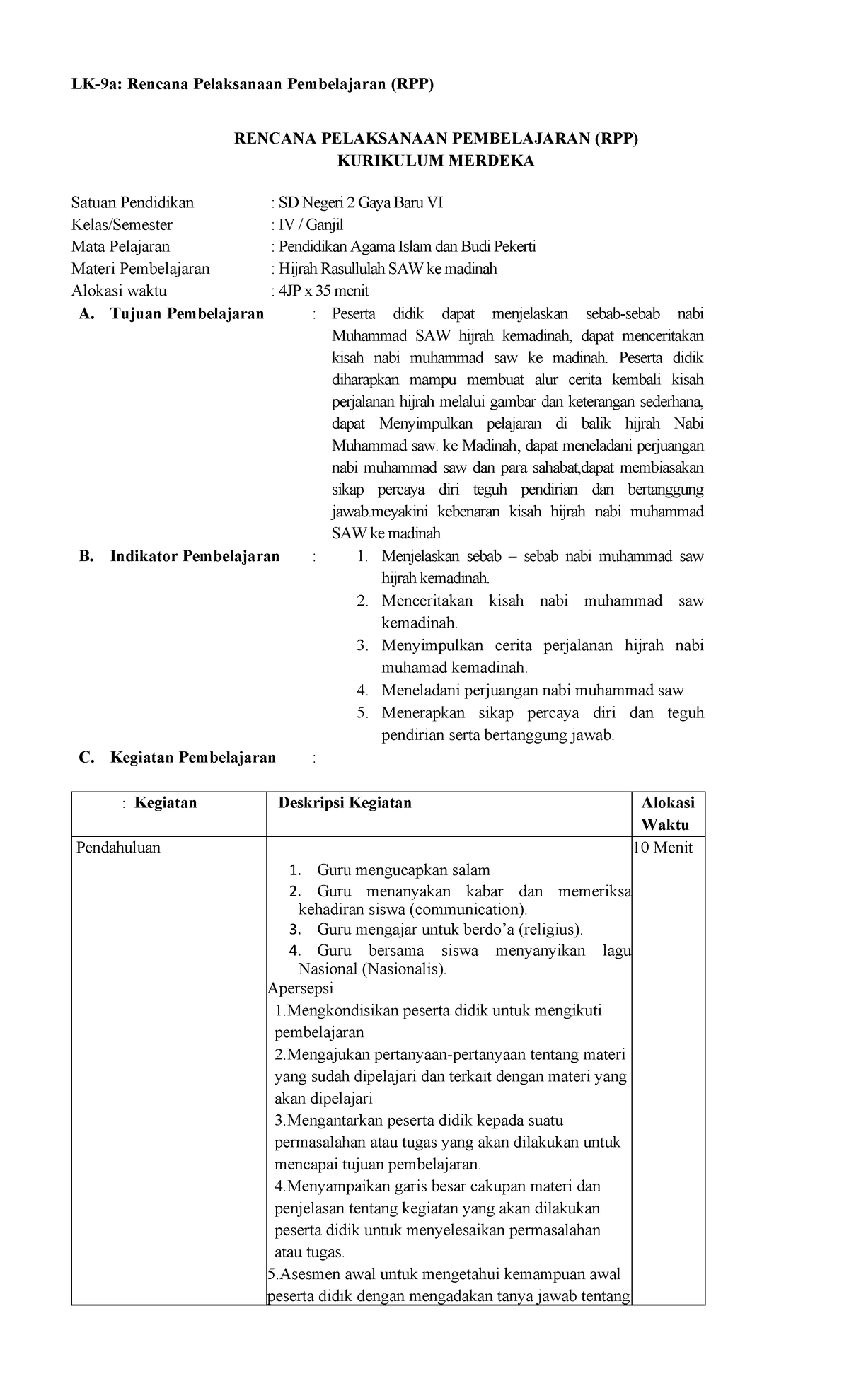 LK9 modul 2 sitikhabibahspd - LK-9a: Rencana Pelaksanaan Pembelajaran ...