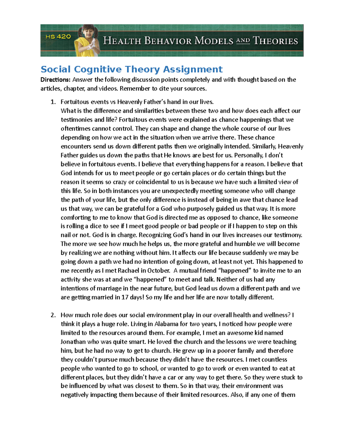 social cognitive theory and homework