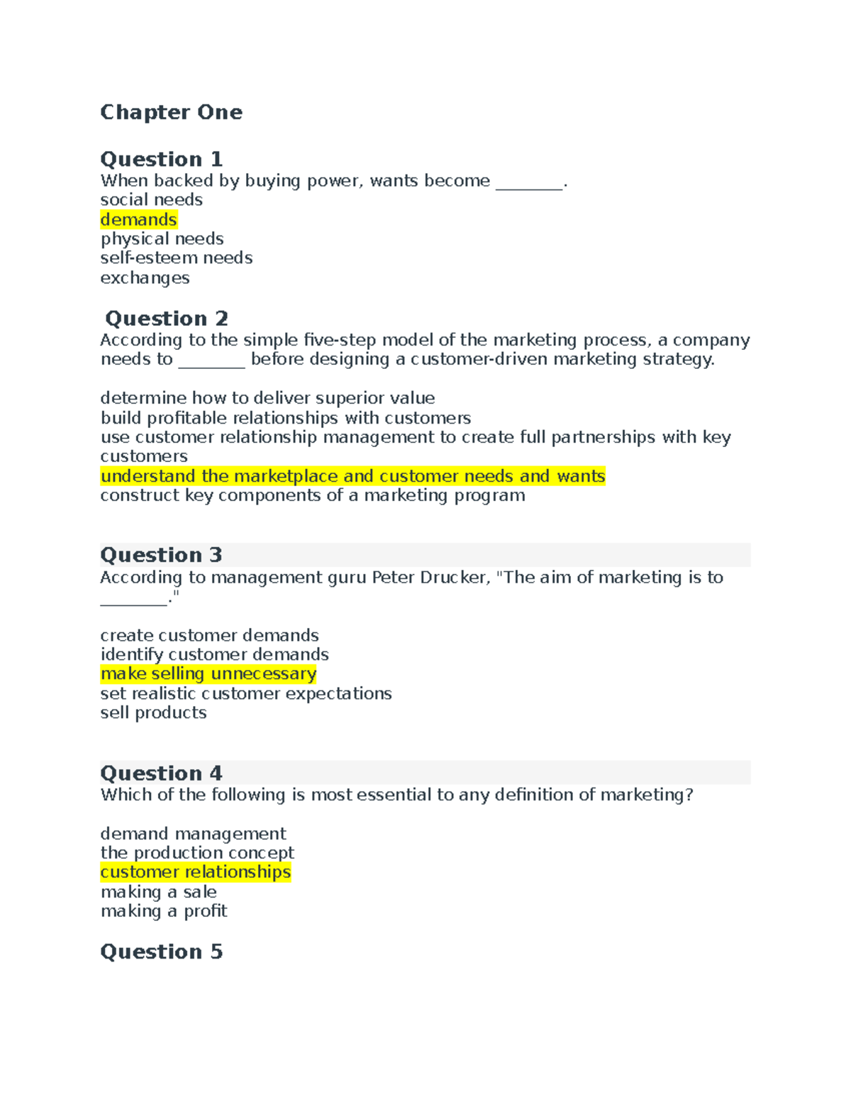 Marketing Midterm Test Quiz Quetions - Chapter One Question 1 When ...