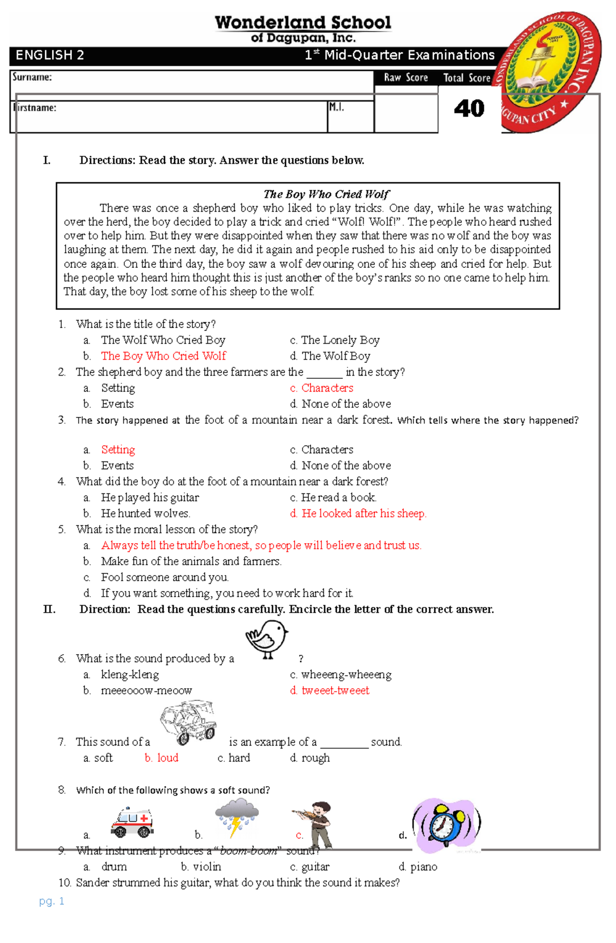 1st-Mid-Quarter-in-ENG2 SY2324 - Key answer - I. Directions: Read the ...