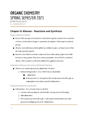 Chapter 10 notes - ORGANIC CHEMISTRY SPRING SEMESTER 2023 INSTRUCTOR ...
