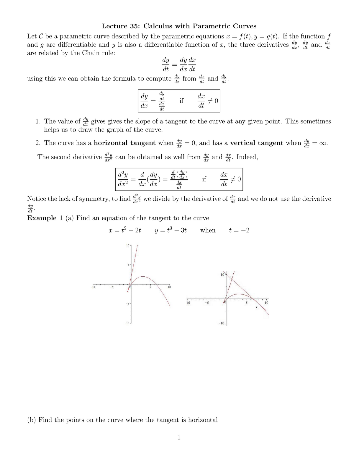 35. Calculus With Parametric Curves - Lecture 35: Calculus With ...