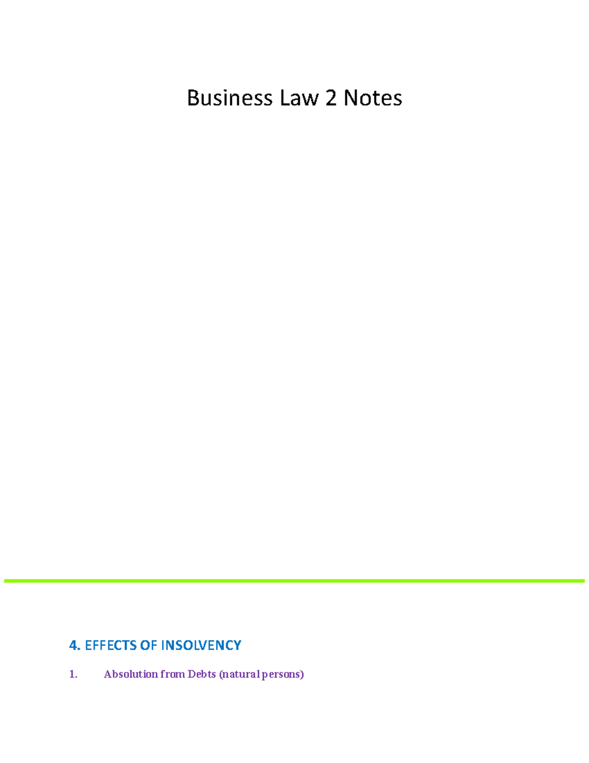 Bus Law 2 Notes Summary Business Law Ii Business Law 2 Notes 4 Effects Of Insolvency 1 4042