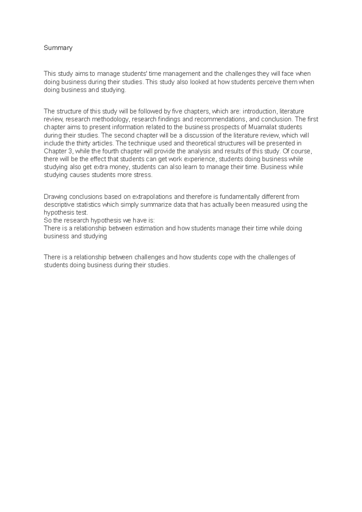 Summary of the research and methodology - Summary This study aims to ...
