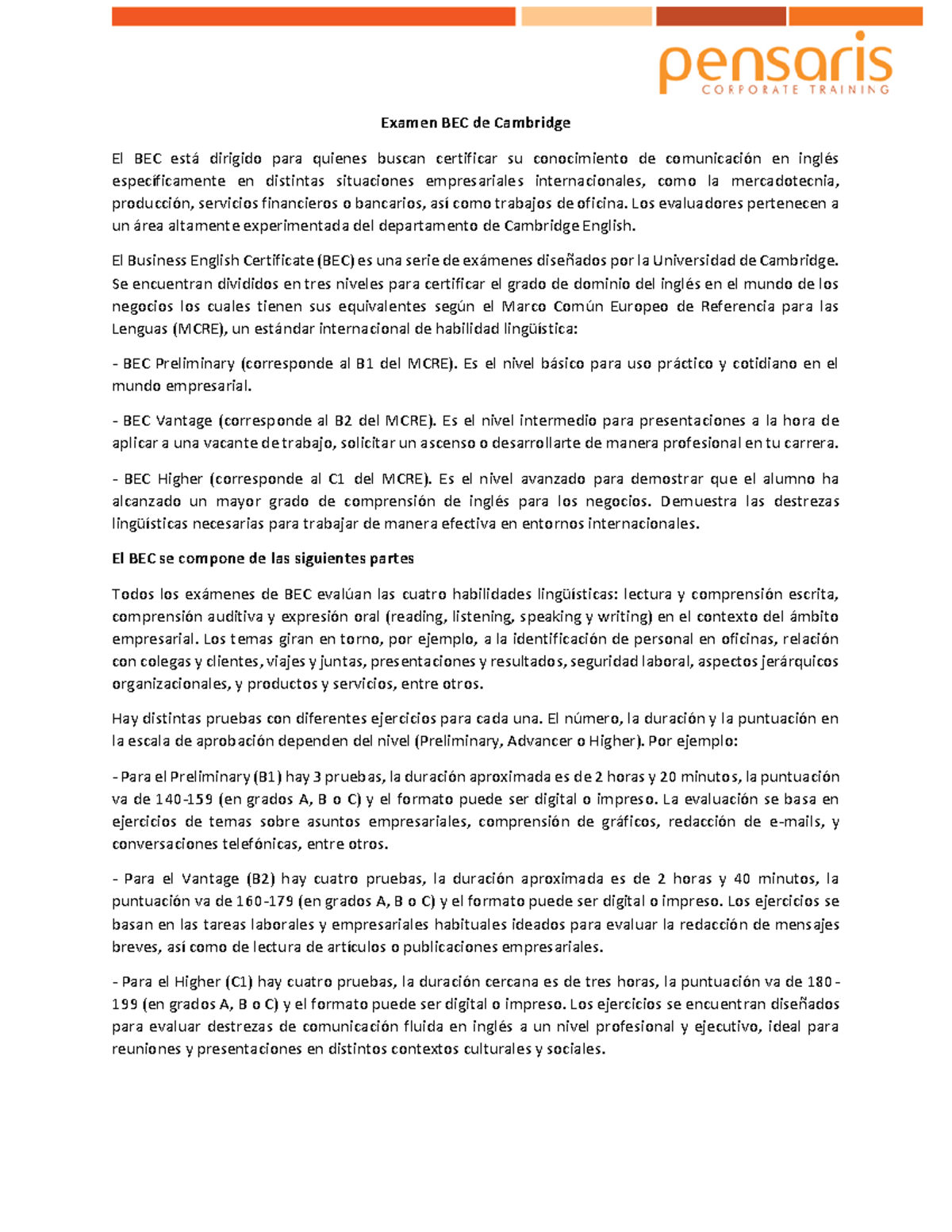 BEC exam - DESCRIPCION DE EXAMEN BEC - Examen BEC de Cambridge El BEC ...