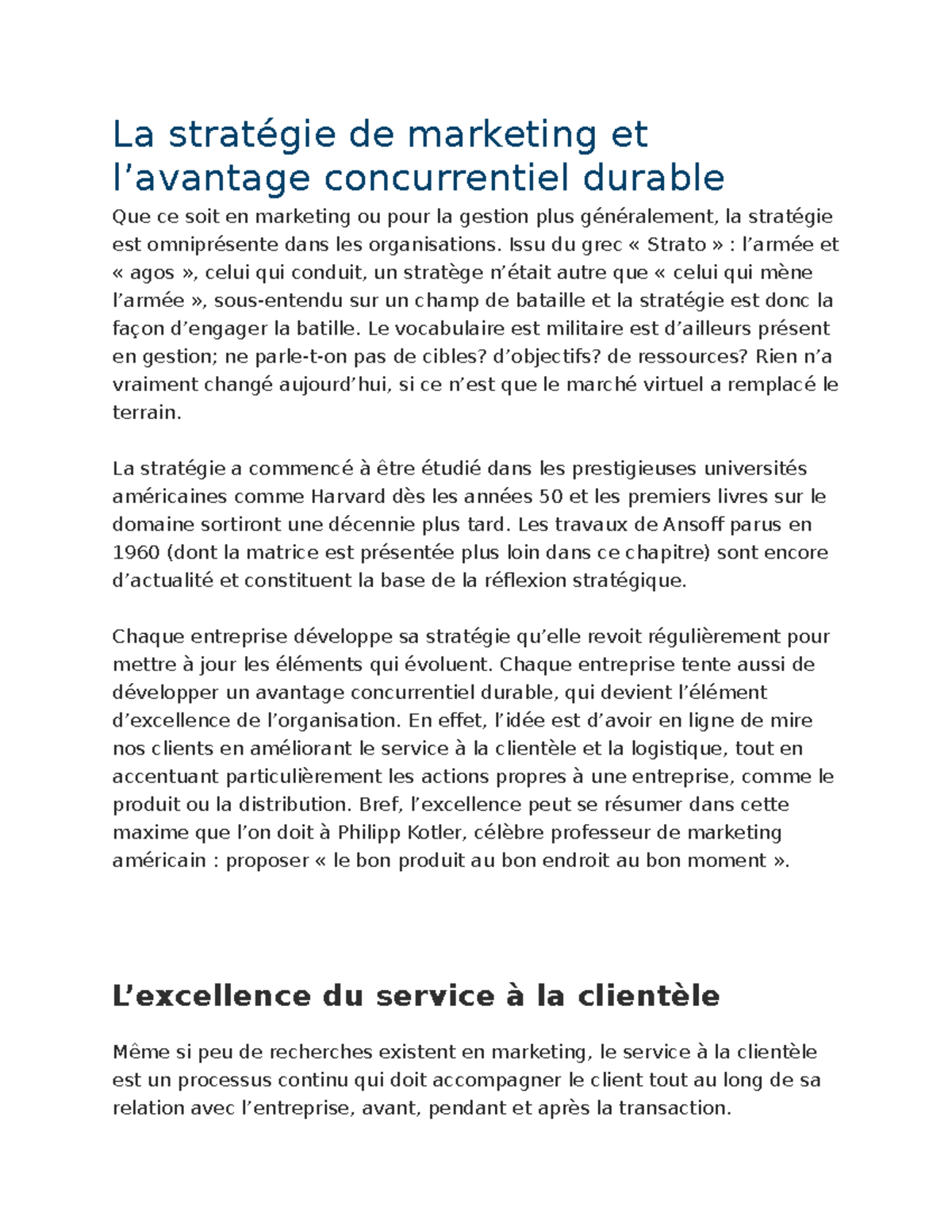 Notes De Cours Chapitre 2 L’avantage Concurrentiel Durable - La ...