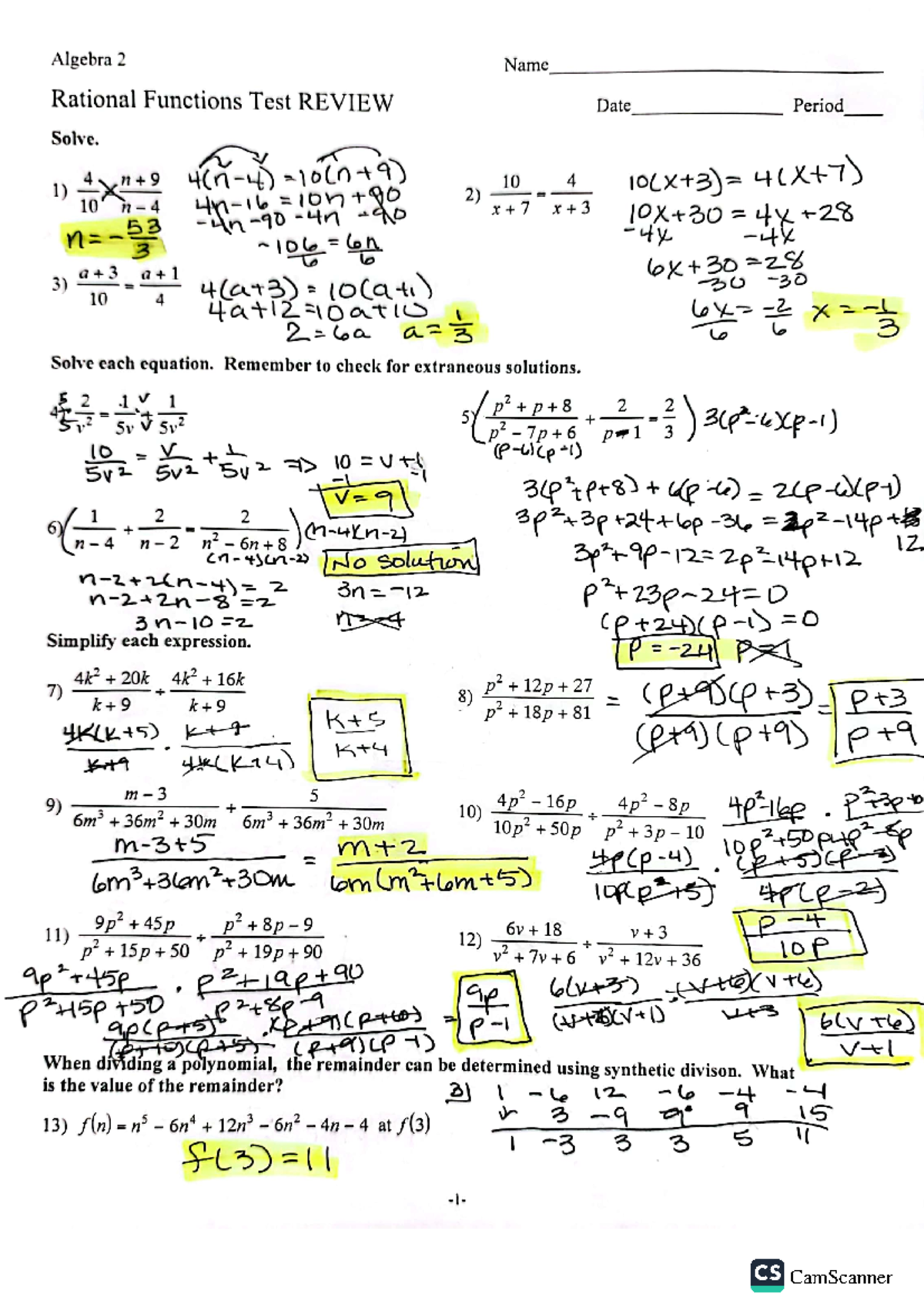 Rationals+Test+Review+KEY - CamScanner - Studocu
