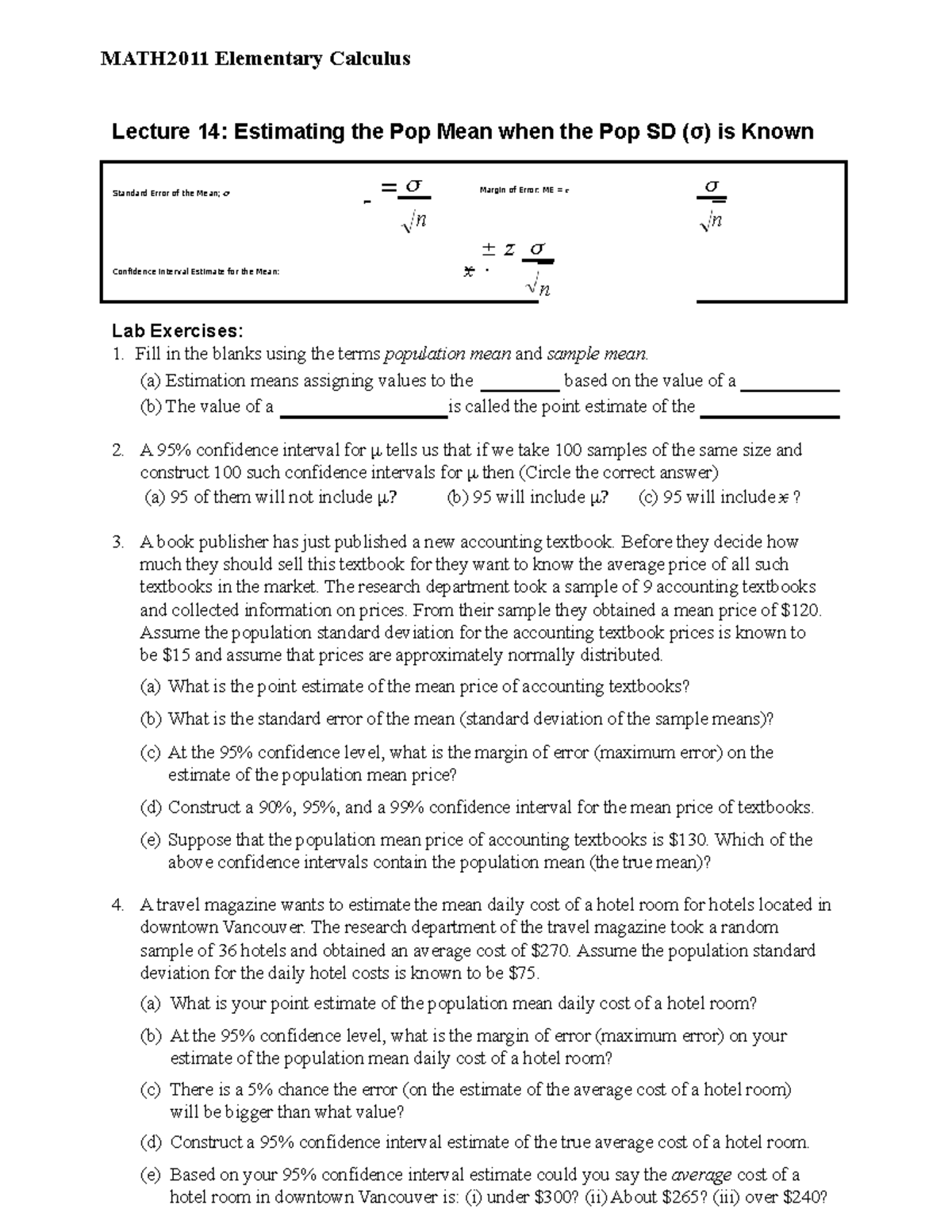 Elementary Cal Math2011-Chapter 14Lab Questions - MATH2011 Elementary ...