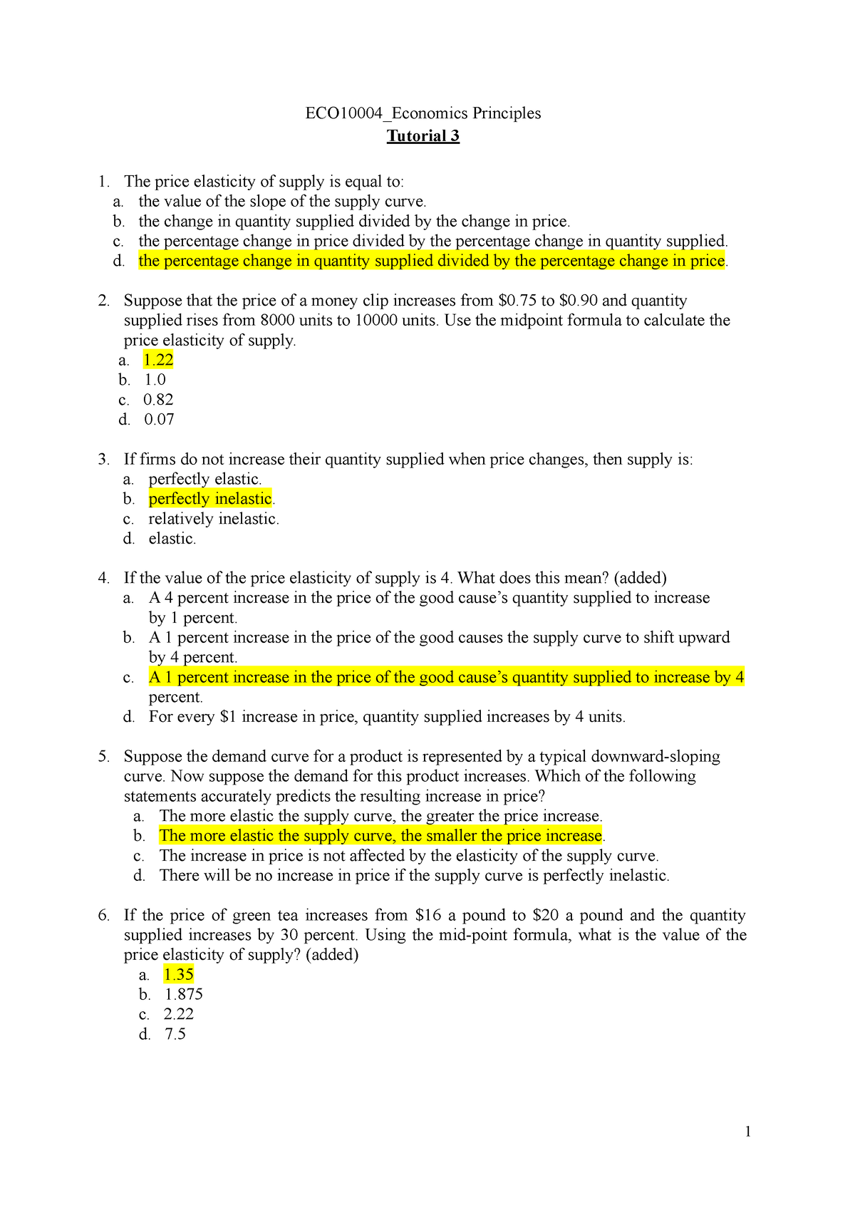 ECO10004 Tutorial 3 - Week 3 - ECO10004_Economics Principles Tutorial 3 ...