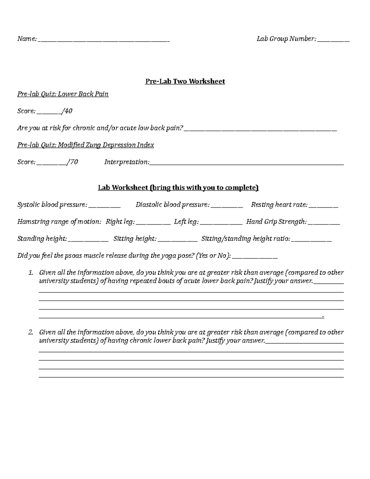 Pre-Lab Two Worksheet - Name ...