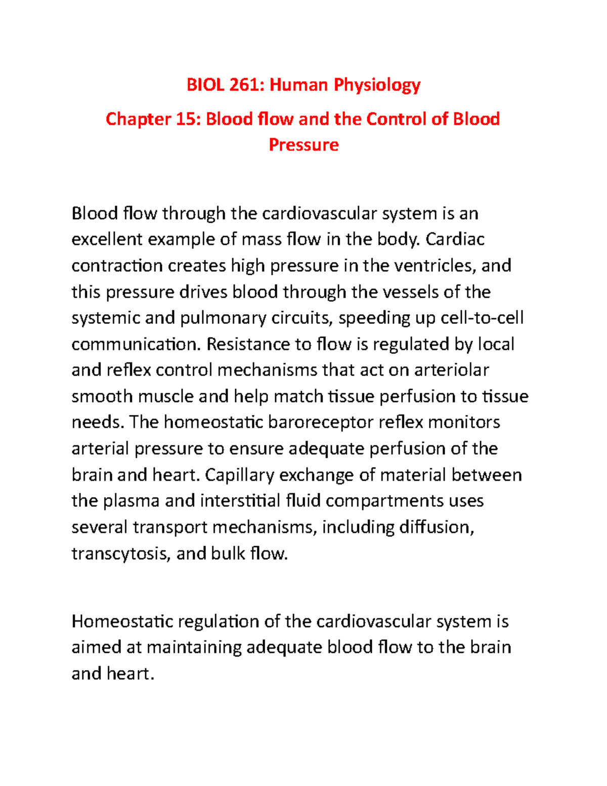 Human Physiology Ch 15 (Notes) - BIOL 261: Human Physiology Chapter 15 ...