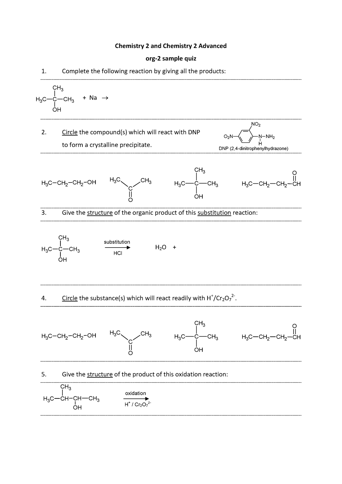 Org-2 Sample Quiz 2014 - Practical Quiz - Chemistry 2 And Chemistry 2 ...