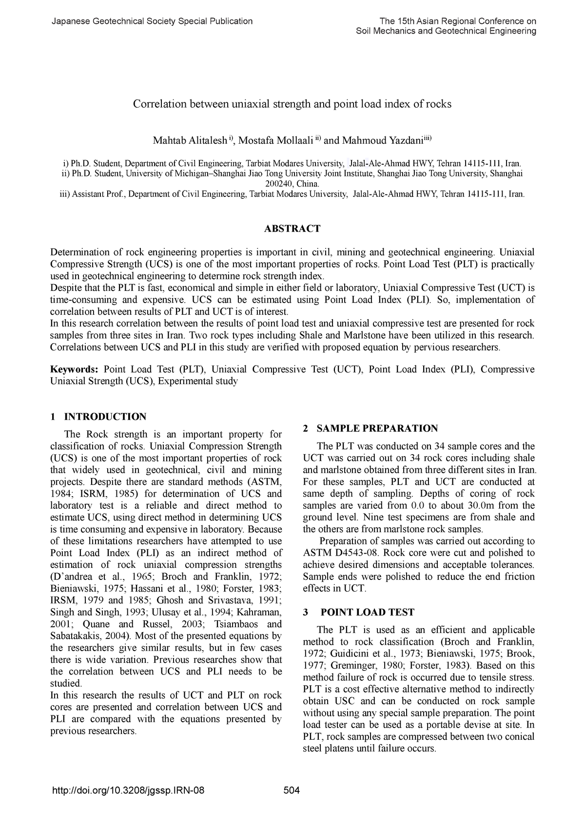 Correlation between UCS PLT of rocks - ENB273 - QUT - Studocu