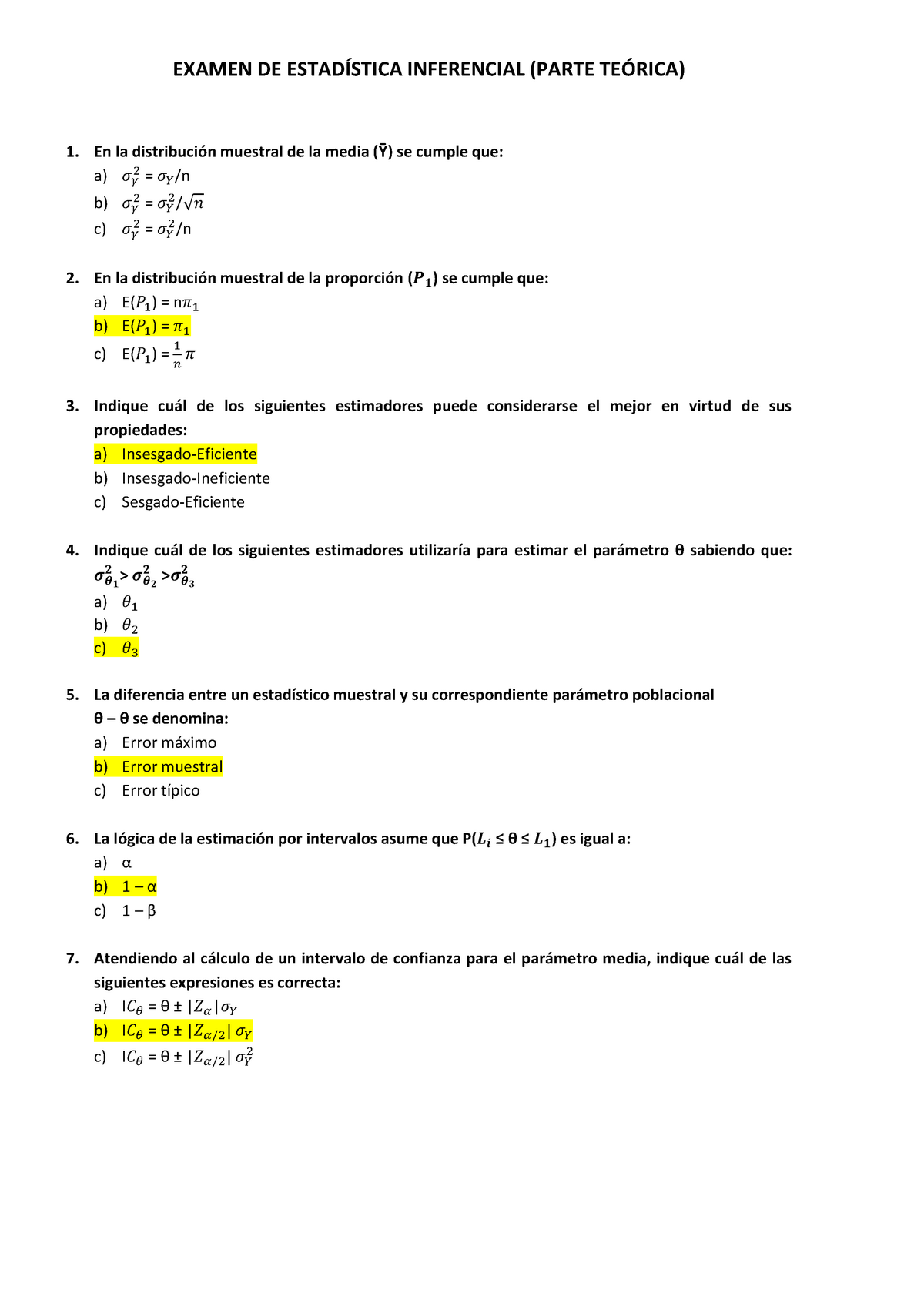 EXAMEN ESTADÍSTICA INFERENCIAL - TEÓRICO - EXAMEN DE INFERENCIAL (PARTE ...